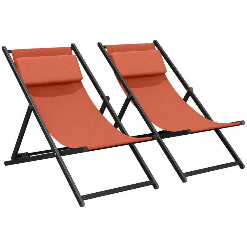 2er Set Sonnenliegen, klappbarer Liegestuhl verstellbar 60 x 100 x 85 cm ziegelrot