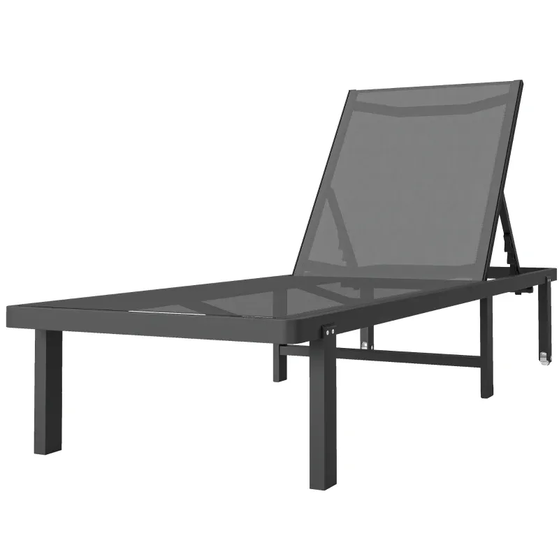 Sonnenliege Gartenliege mit Rollen - 4-fach verstellbar - Textilene 530 g/m² | Dunkelgrau