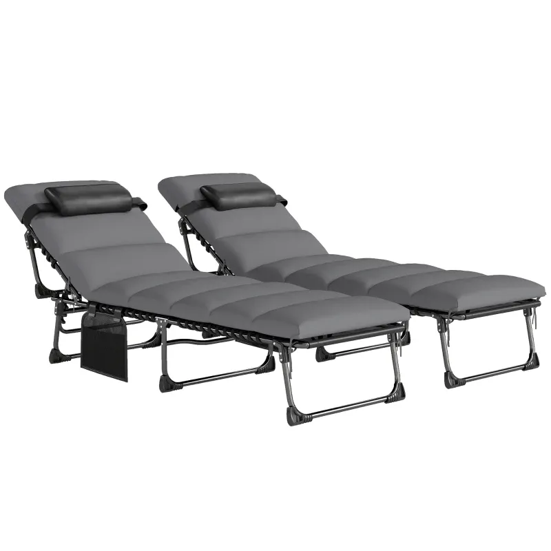 2er-Set Sonnenliegen Gartenliege XXL-Matratze 9 cm Verstellbar 180° | Grau