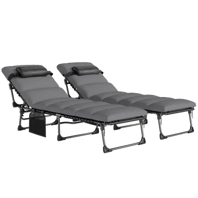 2er-Set Sonnenliegen Gartenliege XXL-Matratze 9 cm Verstellbar 180° | Grau