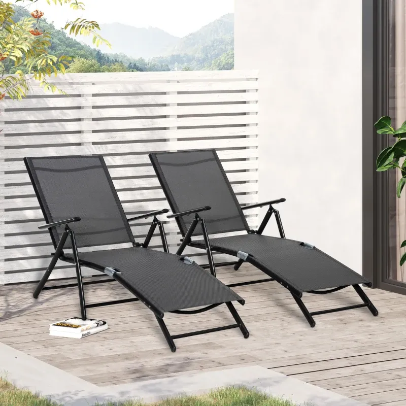 2er-Set Sonnenliegen, klappbare Liege, Aluminiumrahmen, 64 x 134 x 95 cm | schwarz