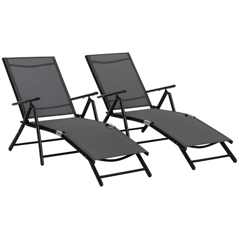 2er-Set Sonnenliegen, klappbare Liege, Aluminiumrahmen, 64 x 134 x 95 cm | schwarz