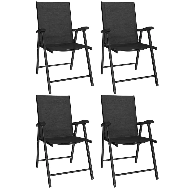 4er-Set klappbare Gartenstühle, Ergonomisch hohe Rückenlehne | Schwarz