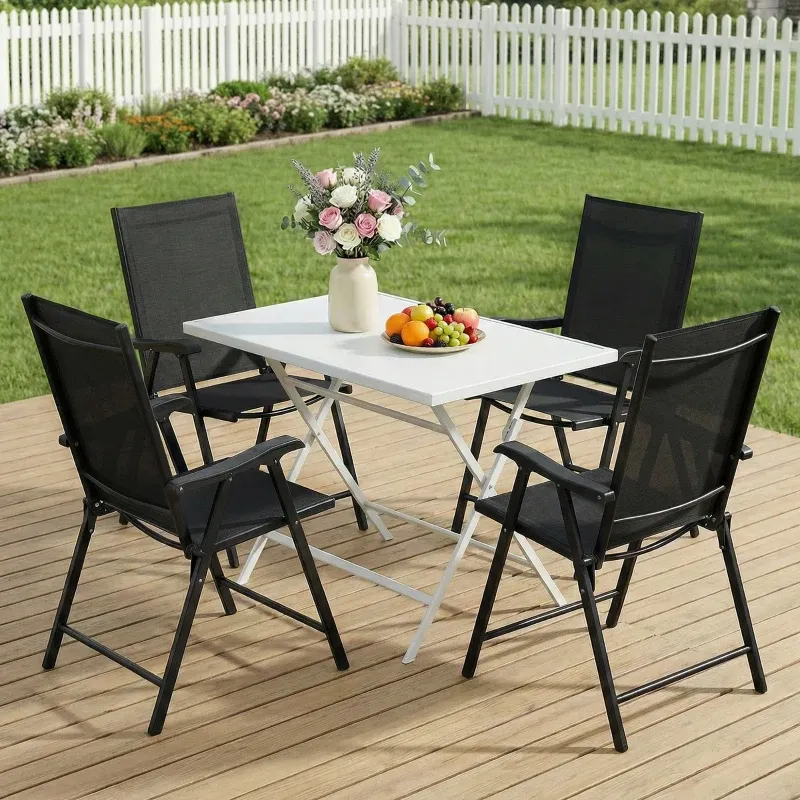 4er-Set klappbare Gartenstühle, Ergonomisch hohe Rückenlehne | Schwarz