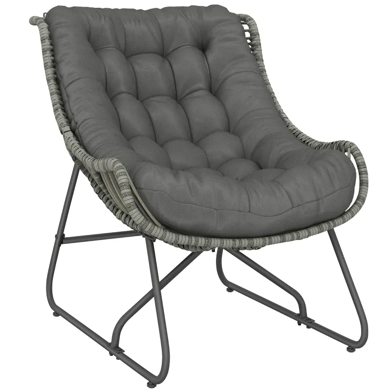 Rattansessel mit Kissen Bänder, gepolsterter Outdoor Sessel aus Polyrattan, Korbsessel bis 120kg
