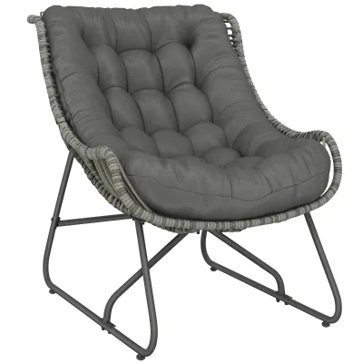 Rattansessel mit Kissen Bänder, gepolsterter Outdoor Sessel aus Polyrattan, Korbsessel bis 120kg