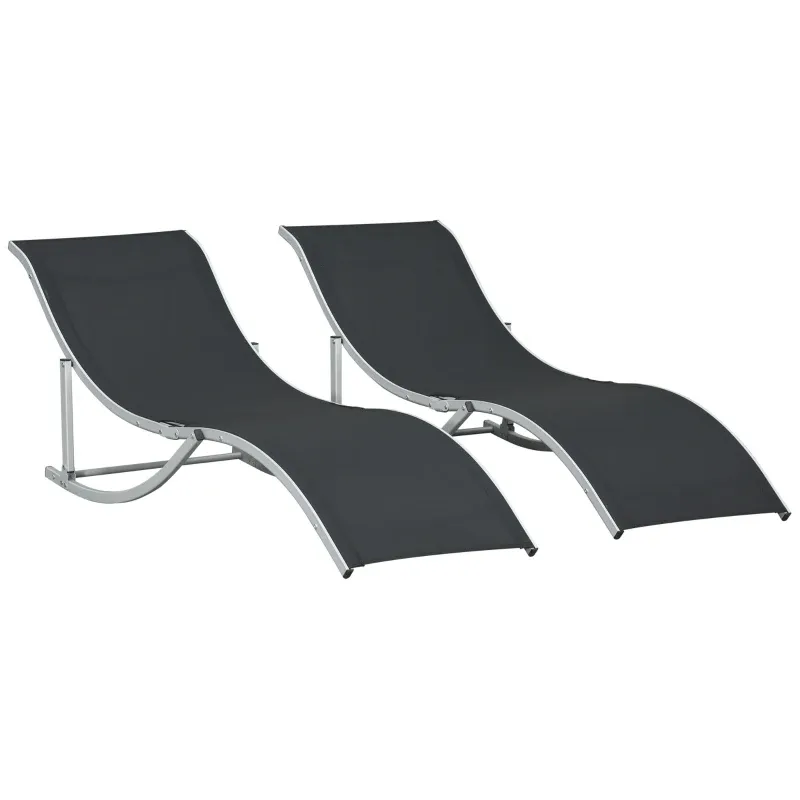 2er Set Sonnenliegen, Gartenliegen aus Texteline und Aluminium, für Strand, Pool, Schwarz