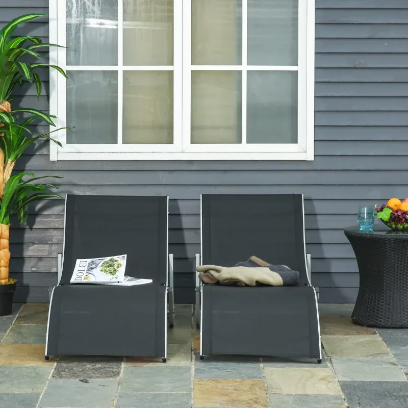 2er Set Sonnenliegen, Gartenliegen aus Texteline und Aluminium, für Strand, Pool, Schwarz