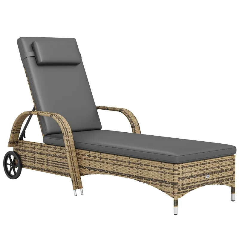 Rattan-Sonnenliege Liegestuhl Matratze mehrfach verstellbar Armlehnen Rollen 200 x 73 x 30-103 cm