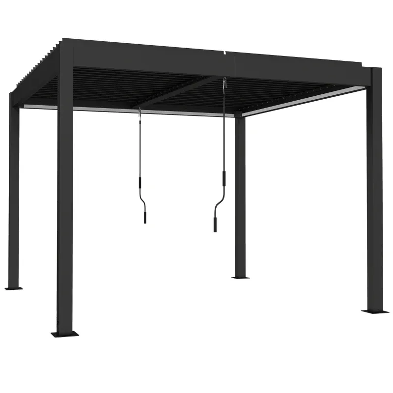 Luxus-Pergola 3x3 m Aluminium Terrassenüberdachung mit LED-Beleuchtung Fernbedienung verstellbar Lamellendach