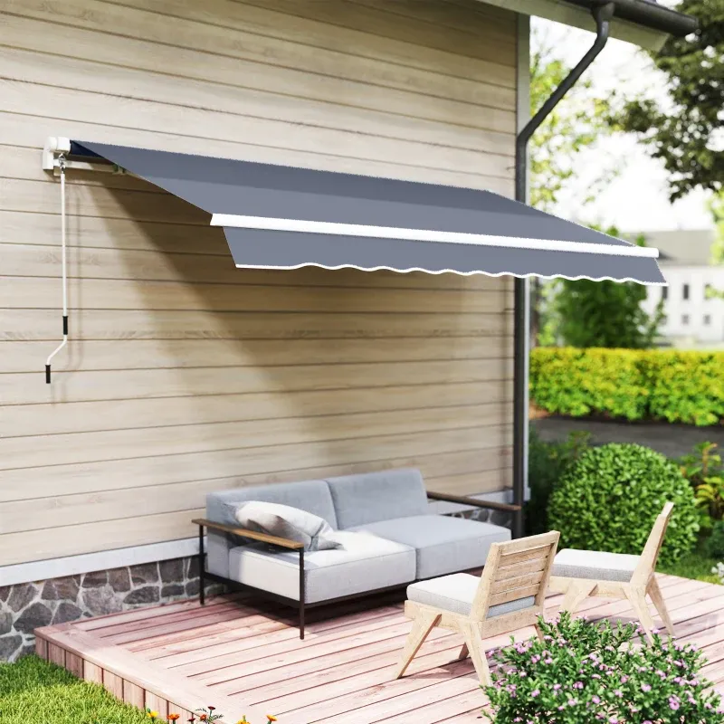 Sonnenstore, Aussenmarkise mit Gelenkarmen, aufrollbar mit Kurbel, 360x250 cm | Grau