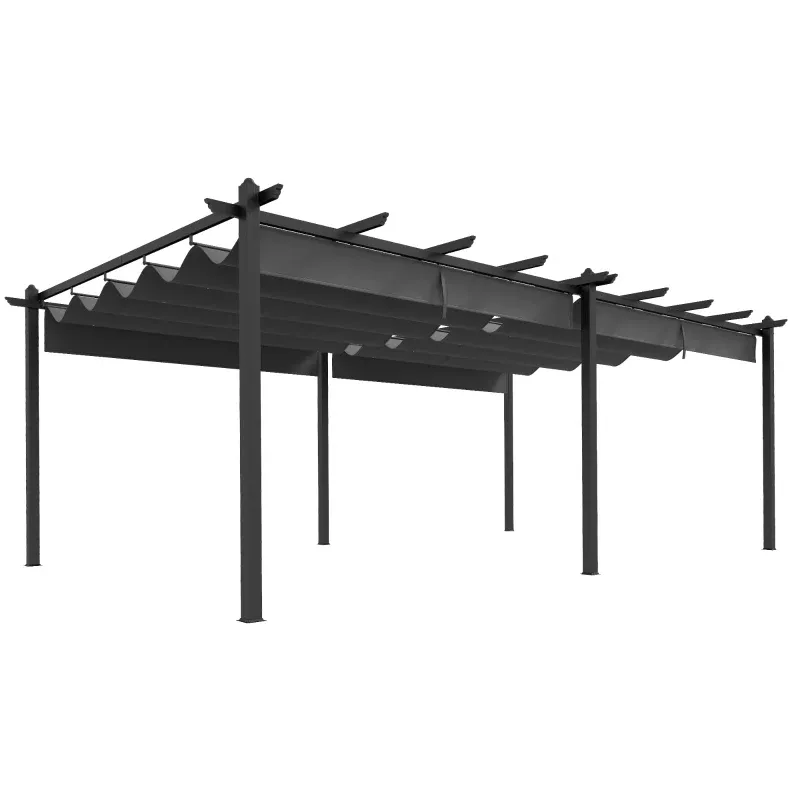 Grosse 3,5 x 6 m, Pergola für Terrasse, Aluminiumstruktur + Polyesterstoff | Dunkelgrau