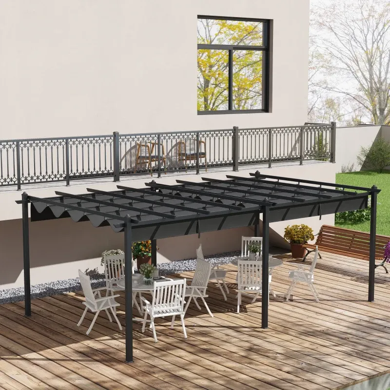 Grosse 3,5 x 6 m, Pergola für Terrasse, Aluminiumstruktur + Polyesterstoff | Dunkelgrau