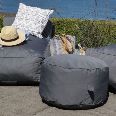 2er Set Lounge Puff für draussen H32/D60 cm | Kohle