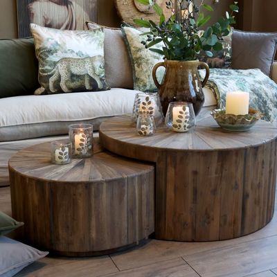 2er Set Sofatisch Couchtisch H38/D81,5 cm | natur