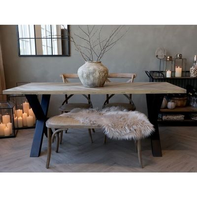 Massiver Esstisch mit Fischgrätenmuster H77/L200/B90 cm | natur