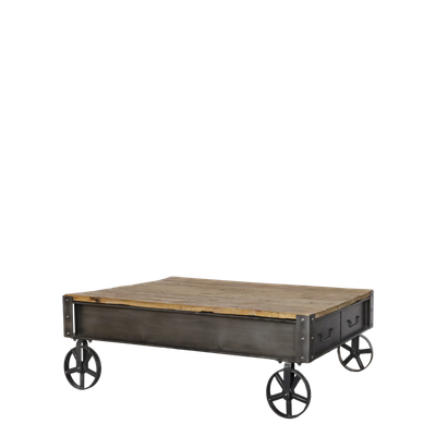Loungetisch auf Rädern mit Schublade H22/L122/B81 cm | antique schwarz &amp; natur