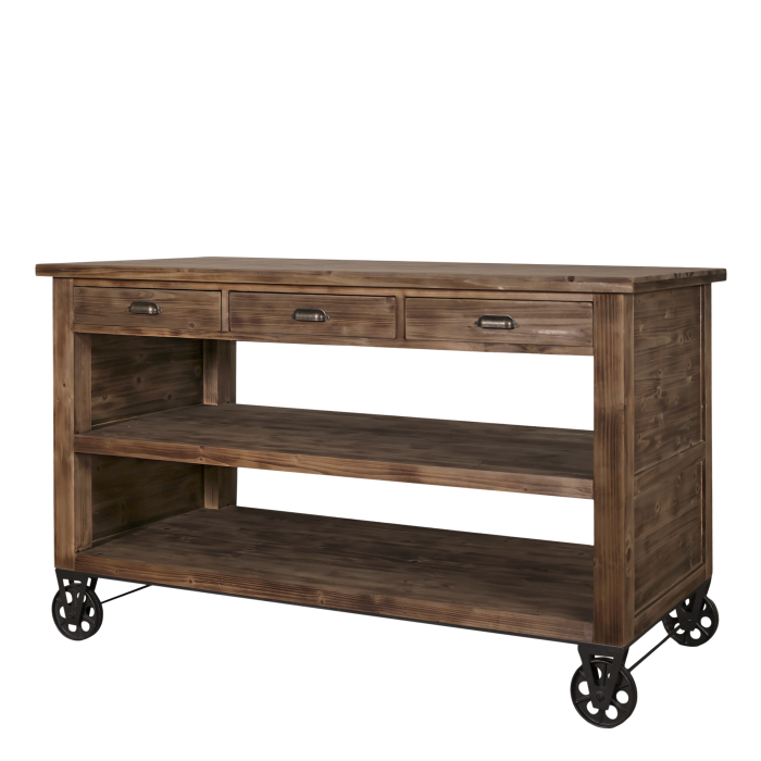 Kücheninsel auf Rädern / Servierwagen H90/L150/B70 cm | natur Kücheninsel auf Rädern / Servierwagen H90/L150/B70 cm | natur