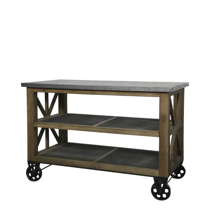Kücheninsel auf Rädern / Servierwagen mit Zinktop und Regalen H90/L120/B59,5 cm | natur Kücheninsel auf Rädern / Servierwagen mit Zinktop und Regalen H90/L120/B59,5 cm | natur