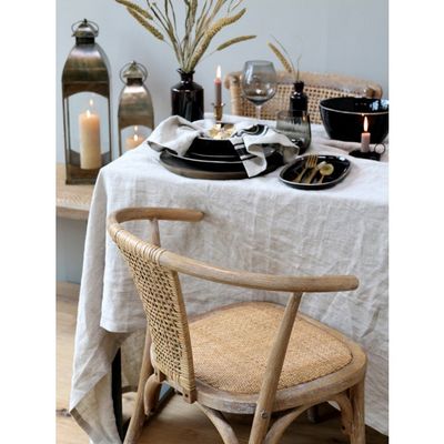 2er Set Französischer Rattan-Esszimmerstuhl m. Geflechtsitz &amp; Lehne H79/L50/B45 cm | natur