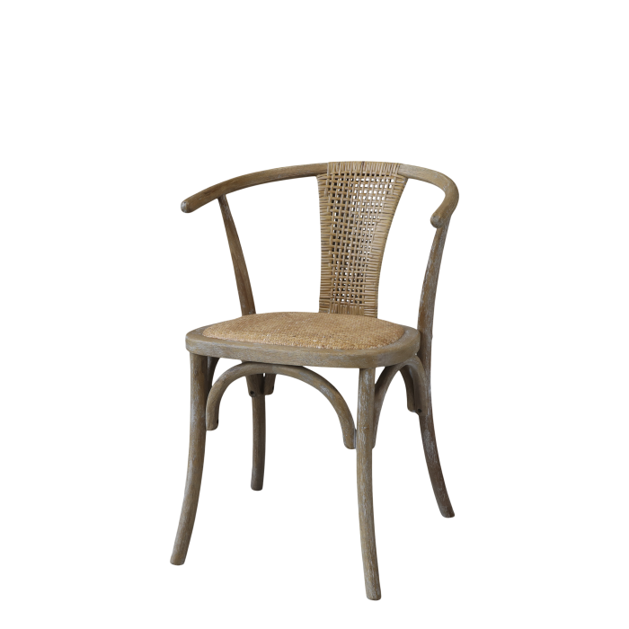 2er Set Französischer Rattan-Esszimmerstuhl m. Geflechtsitz &amp; Lehne H79/L50/B45 cm | natur