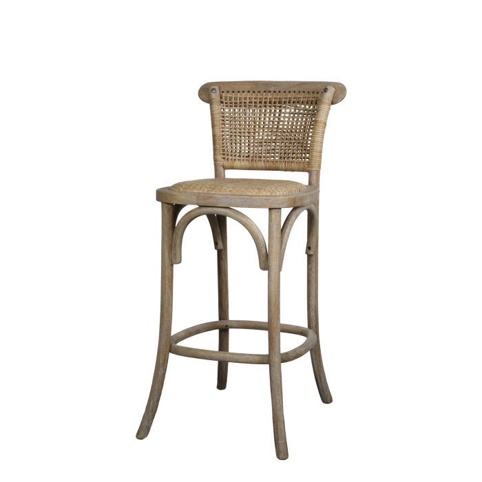 Französischer Rattan Barstuhl / Barhocker mit geflochtenem Sitz und Lehne H92/L40/B45 cm | natur Französischer Rattan Barstuhl / Barhocker mit geflochtenem Sitz und Lehne H92/L40/B45 cm | natur