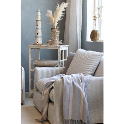 Malo Sessel aus Leinen mit 3 Kissen H75/L110/B95 cm | sky blue und creme