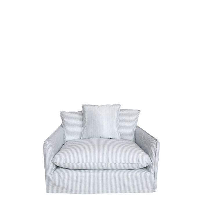 Malo Sessel aus Leinen mit 3 Kissen H75/L110/B95 cm | sky blue und creme Malo Sessel aus Leinen mit 3 Kissen H75/L110/B95 cm | sky blue und creme