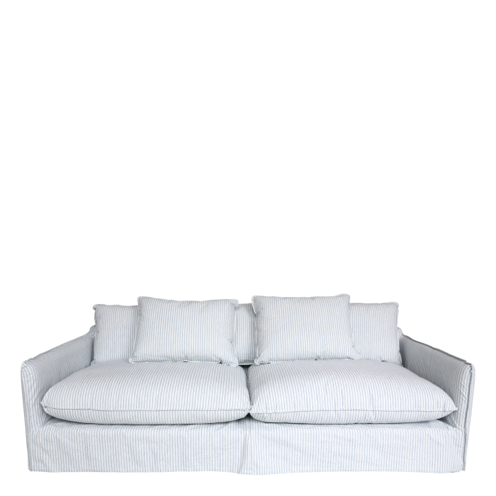 Malo Sofa aus Leinen mit 5 Kissen H75/L220/B95 cm | sky blue und creme Malo Sofa aus Leinen mit 5 Kissen H75/L220/B95 cm | sky blue und creme