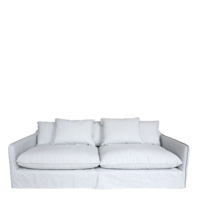 Malo Sofa aus Leinen mit 5 Kissen H75/L220/B95 cm | sky blue und creme