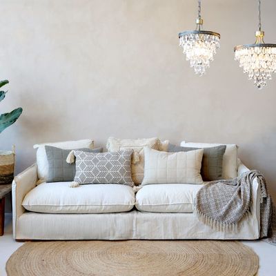 Malo Sofa aus Leinen mit 5 Kissen H75/L220/B95 cm | creme und latte