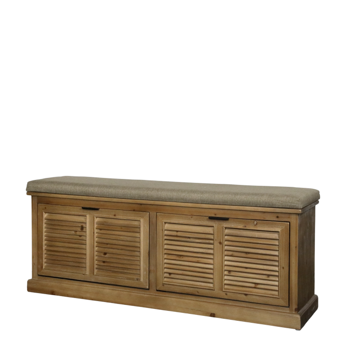 Bank mit Polster und 2 Klappschubladen H50/L110/B30 cm | natur