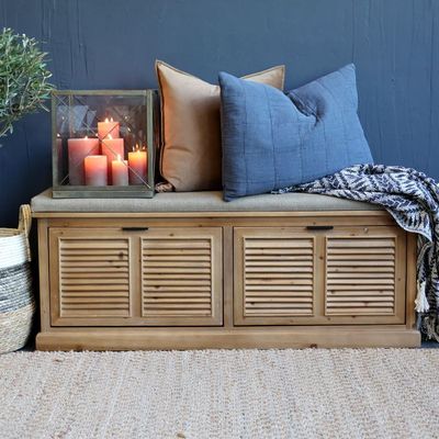 Bank mit Polster und 2 Klappschubladen H50/L110/B30 cm | natur