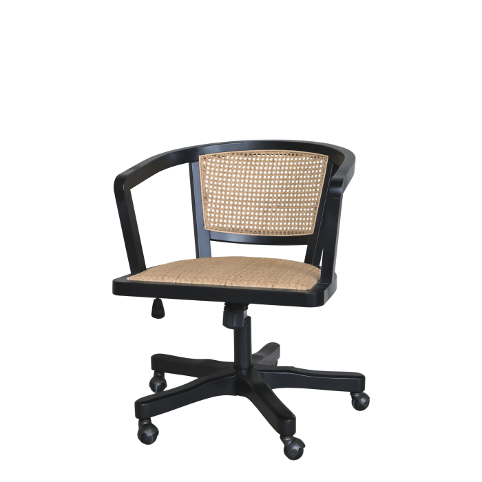 Französischer Bürostuhl mit Rattansitzfläche &amp; -Lehne H80/L60/B60 cm | antique schwarz