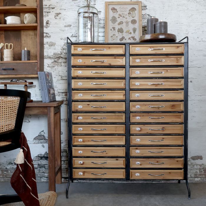 Kommode mit Schubladen H129/L97,5/B36,5 cm | antique schwarz &amp; natur