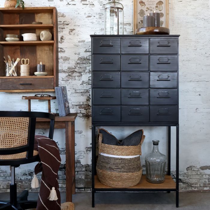 Kommode mit Schubladen und Ablage H146/L75/B40 cm | antique schwarz &amp; natur