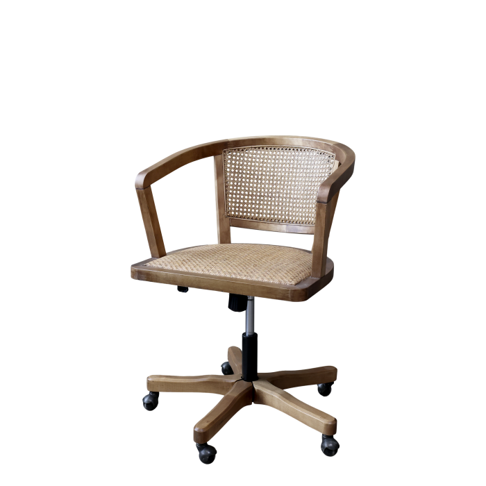 Französischer Bürostuhl mit Rattansitzfläche &amp; -Lehne H80/L60/B60 cm | natur