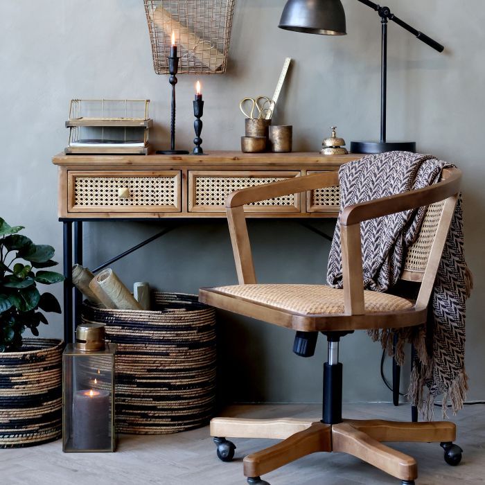 Französischer Bürostuhl mit Rattansitzfläche &amp; -Lehne H80/L60/B60 cm | natur