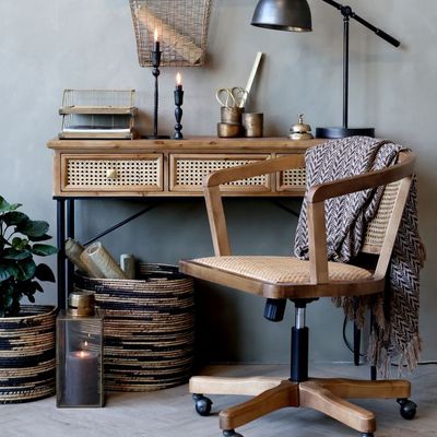 Französischer Bürostuhl mit Rattansitzfläche & -Lehne H80/L60/B60 cm | natur