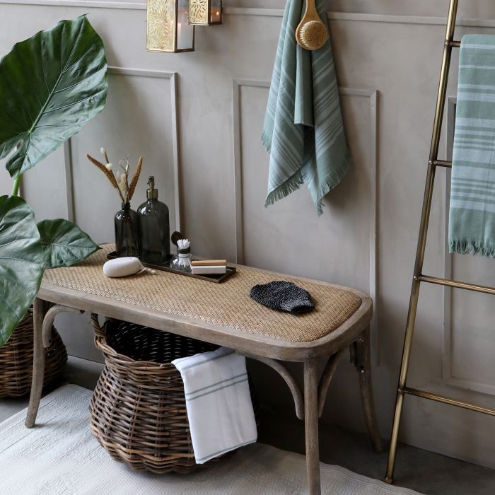 Französische Sitzbank mit Korbgeflecht H46/L100/B42 cm natur