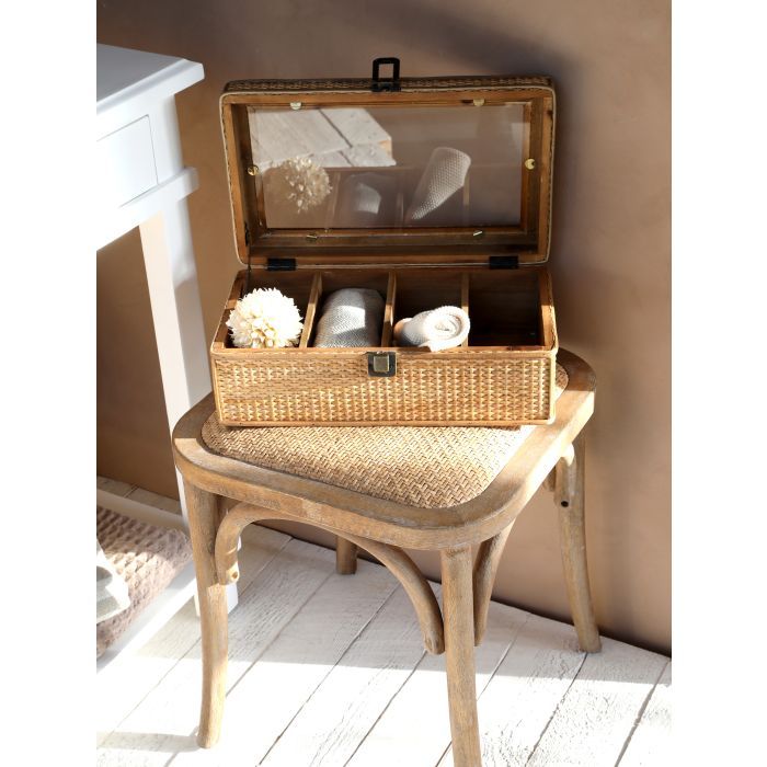 2er Set Französischer Hocker mit geflochtenem Sitz H46/L42/B42 cm | natur