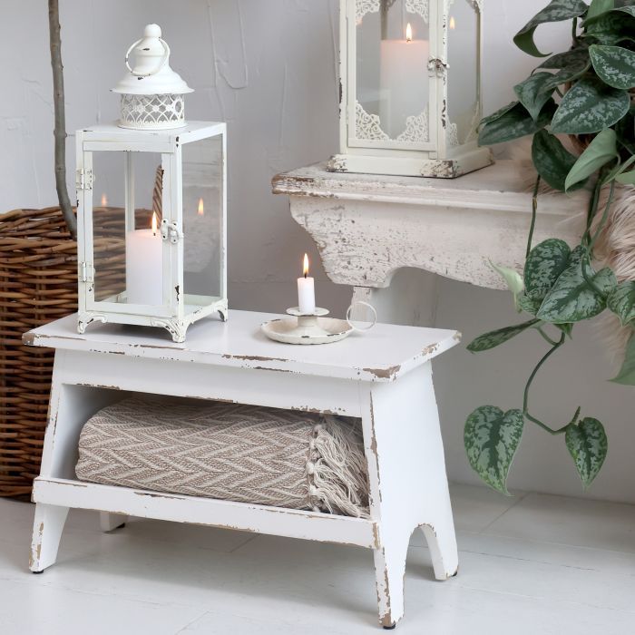 2er Set Bank mit Regal H31/L50/B24 cm | antique creme