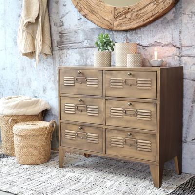 Kommode mit 6 Schubladen H77,5/L70/B34 cm | antique messing
