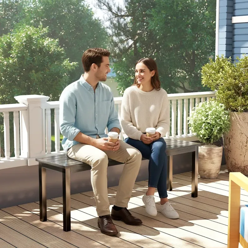 Gartenbank 2-Sitzer, Aussenbank mit Sitzlatten in Holzoptik und Stahlrahmen | grau