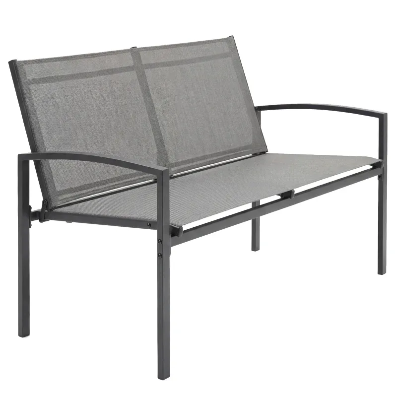 Gartenbank 2-Sitzer, Sitzbank mit atmungsaktivem Sitz gebogen Armlehnen 112 x 66 x 80 cm | grau