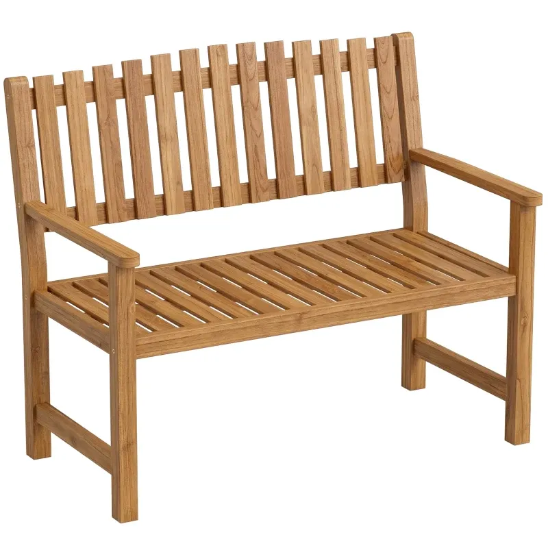 Gartenbank 2-Sitzer Wetterfest Holzbank mit Lamelldesign Armlehnen 112 x 64 x 92 cm | Naturholz