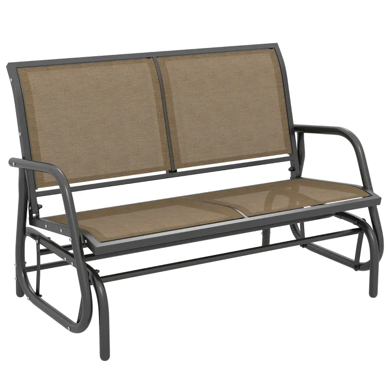 Garten-Schaukelbank für 2 Personen aus Metall und Netzstoff 120x70x85 cm | hellbraun