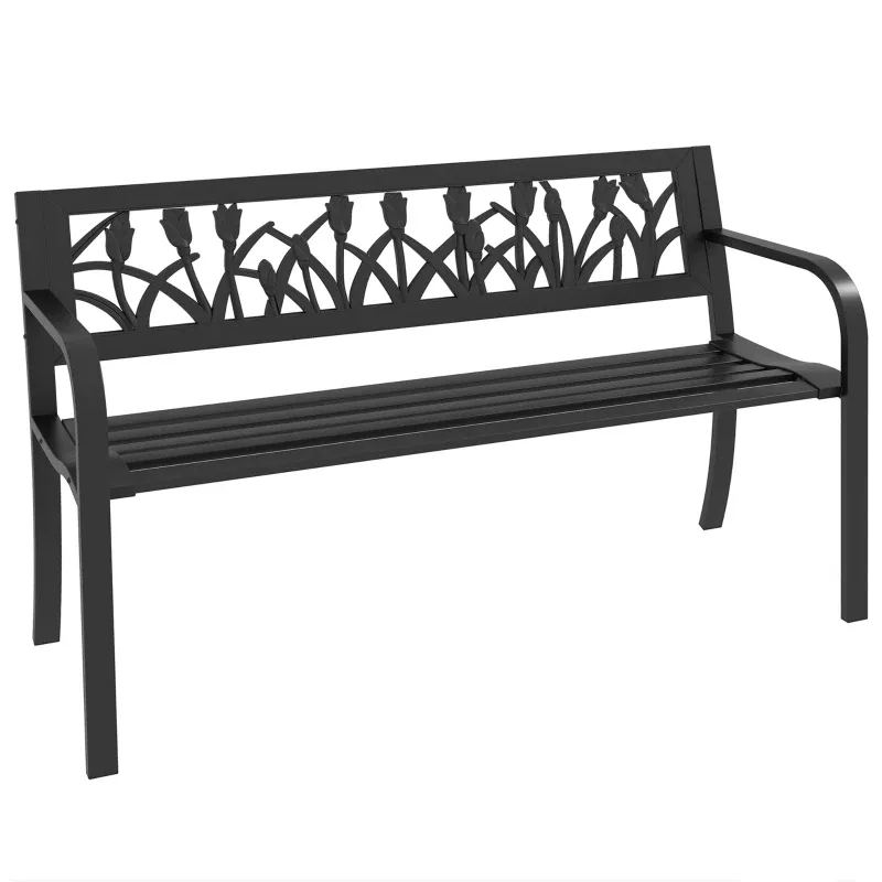 Gartenbank Tulpe 2-Sitzer Stahl, verziert 125x50x75cm | Schwarz