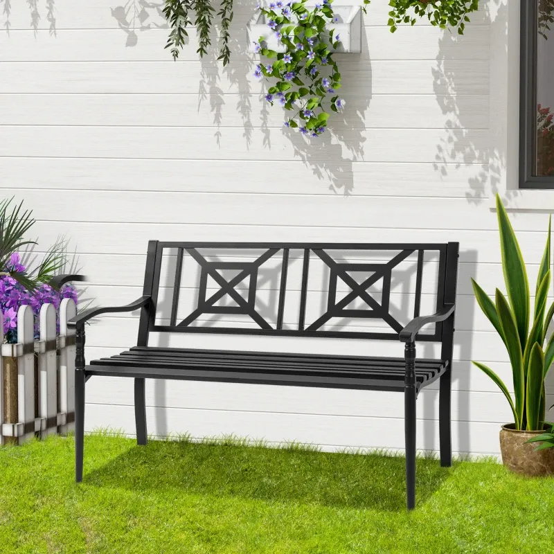 Gartenbank 2-Sitzer mit ergonomische Armlehnen Stahl 128 x 62,5 x 81,5 cm | schwarz
