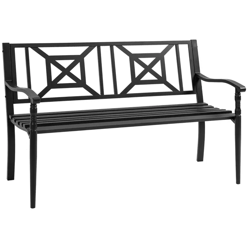 Gartenbank 2-Sitzer mit ergonomische Armlehnen Stahl 128 x 62,5 x 81,5 cm | schwarz
